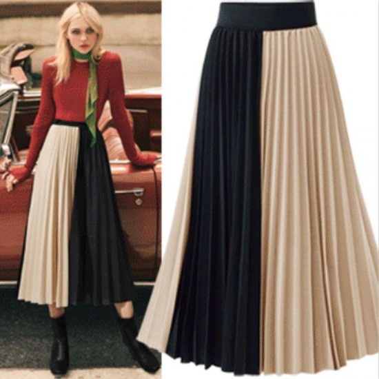 Chiffon Color Matching Pleated Skirt Fold Stitching Chiffon Skirt Skirt Nhjc271559